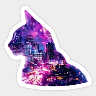 Cat and city double exposure effect Sticker